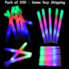200 Pack - 18" Foam Sticks, LED Flashing Glow Foam Sticks, Light Up, Wands, DJ