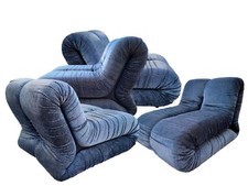 Set Of 4 Armchairs Pagrù Design claudio Vagnoni for 1p 1968 Velvet- Sofa Lounge