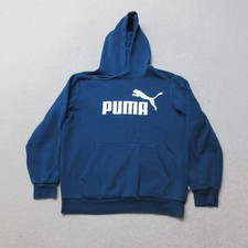 PUMA Pullover Hoodie Womens Small Teal Blue Spell Out Cotton Blend Jersey Sports