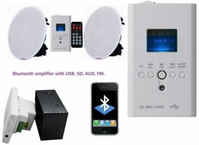 Kabellose Bluetooth Decken Wand Lautsprecher Stereo Kit FM AUX USB Fernbedienung SD Schlafzimmer