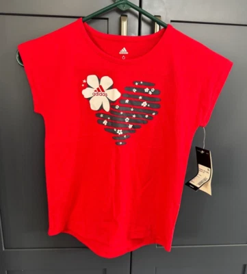 adidas Youth Girls Red Floral Heart Graphic Tee - Size 6 - Image 1 of 4