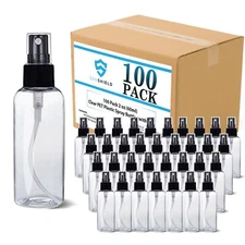 100 Pack 2 oz (60 ml) Clear PET Plastic Spray Bottles with Cap Travel Size