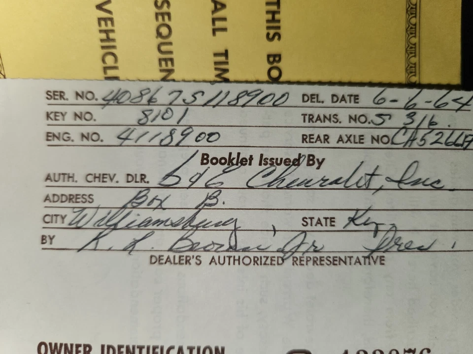 Chevrolet Corvette 1964 manual del propietario garantía plan de protección 40867S118900 Foto 4 de 4