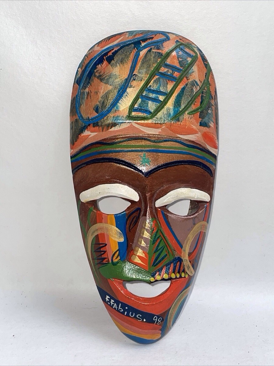 F.FABIUS 1998 Hand Painted Mardi Gras Hand Carved Wood Mask 8
