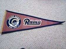 VINTAGE ST LOUIS RAMS PENNENT -- FELT & PIGSKIN (FOOTBALL MATERIAL) FREE SHIP