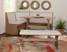 Linon Corner Dining Breakfast Nook With Table And Bench Seats 5-6 Natural Finish