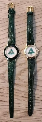 2 Vintage Women's Christmas Watches - Pearl & Jacques Couture - Quartz - Leather