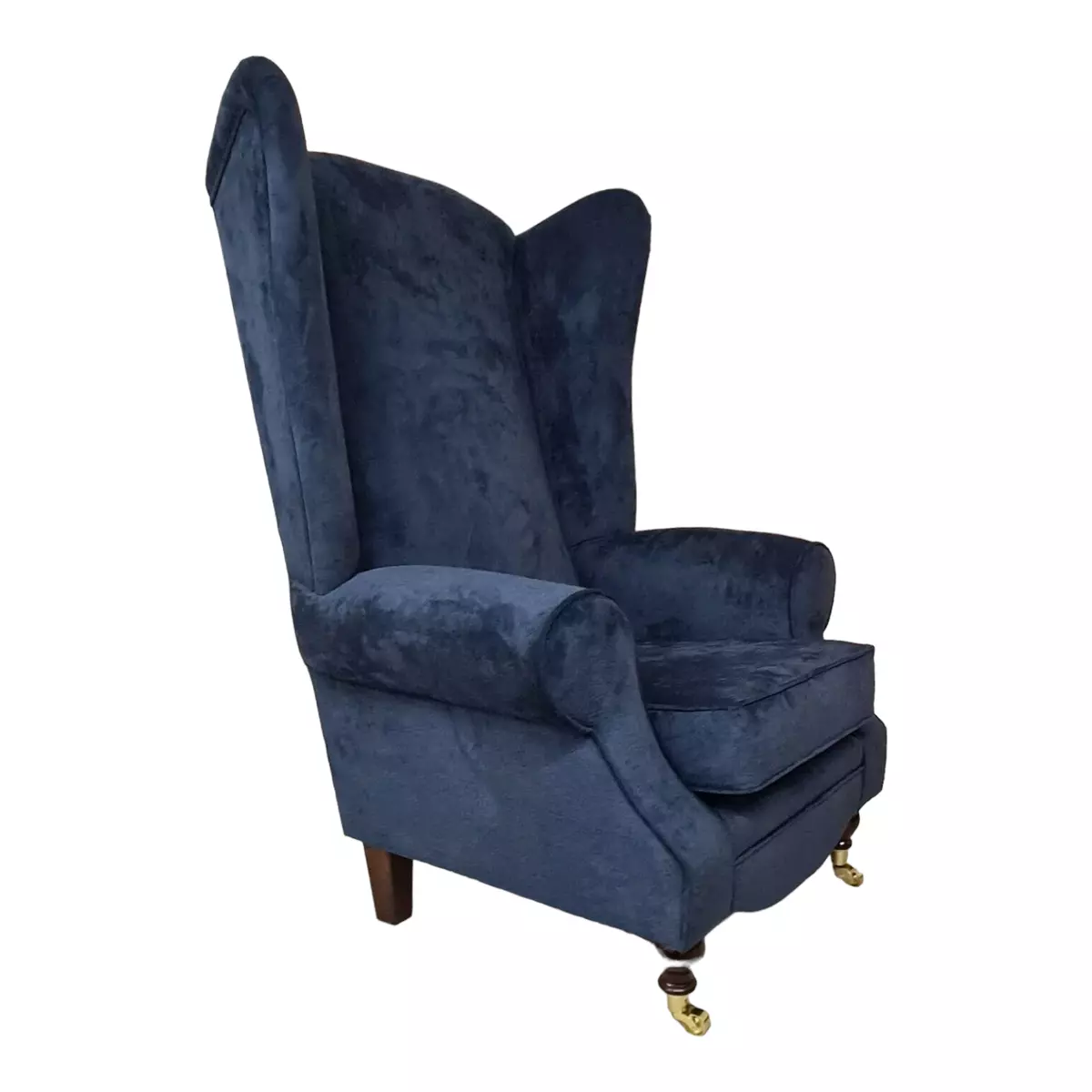 Wing Back Queen Anne Extra Tall High Back Chair Opulence Midnight Blue Fabric