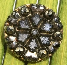 Antique Jet Black Glass Button Silver Luster Relief Tunnel Shank 1/2"