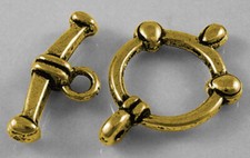 Gold Toggle Clasps for Jewelry Making Antiqued Findings Lot Circle 12 sets