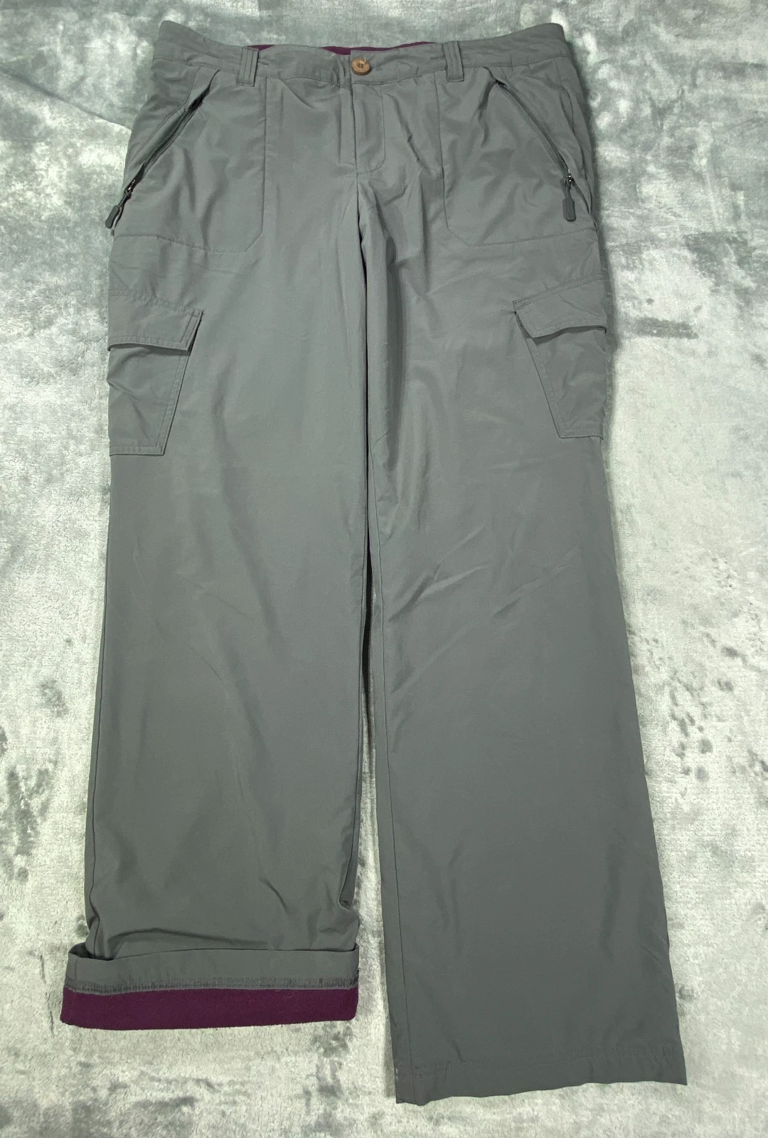 Eddie Bauer Fleece Lined Cargo Pants Womens 14 Gray Soft Shell Hiking Outdoor