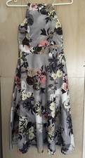 boohoo NIGHT Gray Multicolor Floral Halter A-Line Midi Dress Sleeveless US 4