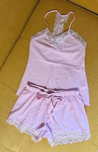 Women Anna Field Pajama Set Pink Lace 38