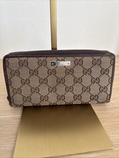 Gucci Monogram Zip Around GG Canvas Metallic Bar Brown Wallet