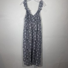 Loft Black & White Floral Sundress Sz Med Ruffle Straps Midi Gauze Lined Pockets