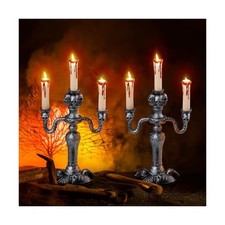 2 Pcs Skull Candelabra Halloween Decorations Indoor LED Lights Flameless