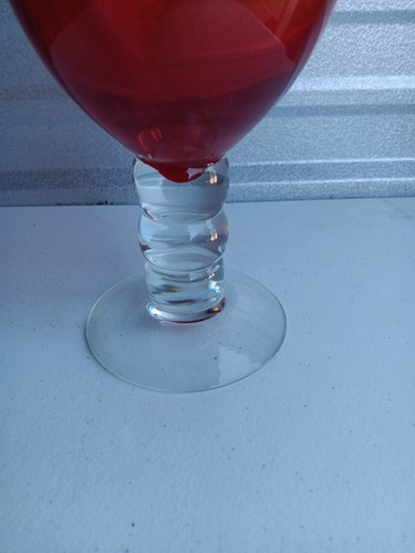 Vintage Bischoff Mid Century Ruby Red Glass Bubble STEM Decanter Bottle. - Picture 4 of 8