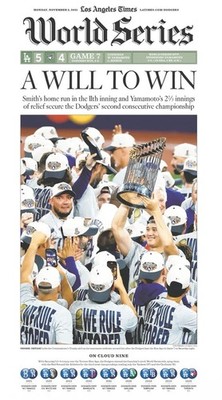 A*E様 Los Angeles Dodgers 2025年ワールドシリーズ 記 LOS ANGELES TIMES NOV 3 2025 DODGERS WIN WORLD SERIES CHAMPS BACK