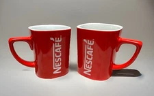 NEW Set of 2 Nescafe Coffee Red and White Square Ceramic 11oz Beverage Cup