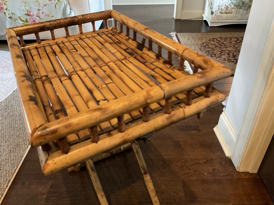 Винтажный бамбуковый поднос для телевизора подставка для стола сгоревшая черепаха складная - Изображение 4 из 4