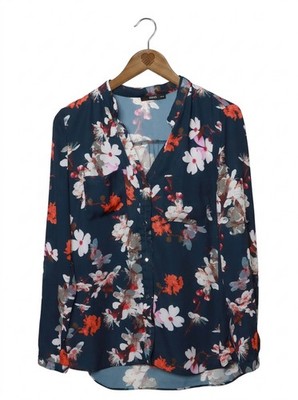 OASIS Hemdbluse Damen Gr. 36/S Blau Blumenmuster Elegant Vintage Bluse