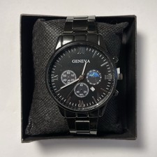 Geneva Mens Quartz Analog Wristwatch Moon Pha...