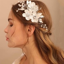 White Flower Wedding Hair Clips, Pearl, Rhinestone, Bridal Accessory, Formal