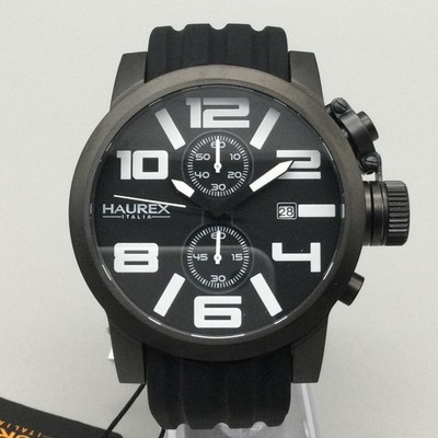 Haurex Italy Turbina II Mens Watch 48mm Black Dial Chronograph Date New Battery