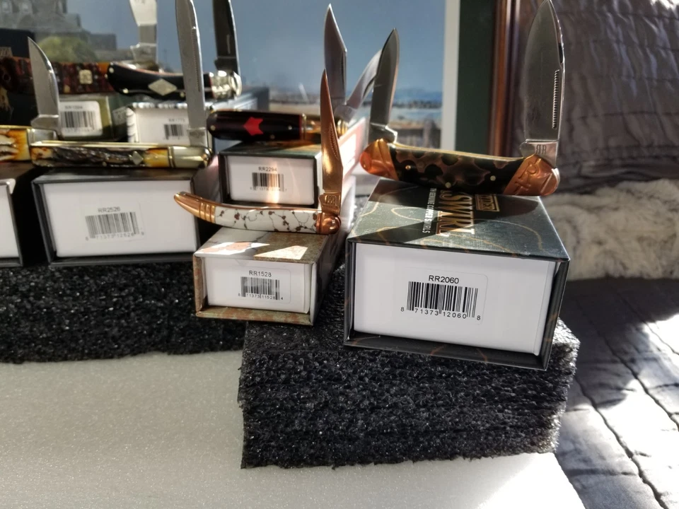 Qty 12 Rough Ryder / Rider ножи Дамаск корицы кости черный резерв новый в коробке - Изображение 2 из 4