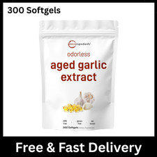 Odorless Garlic 7500mg Per Servings, 300 Softgels  2 Years Aged Garlic Extra...