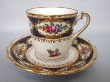 Antique Hand Painted Demitasse Cup  Saucer SEVRES Style Cobalt Gold Encrusted