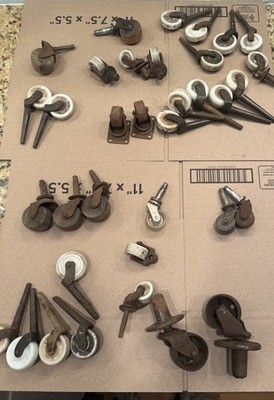 Vintage Antique Ceramic Porcelain Metal Caster Inch Wheel Industy Furniture Lot
