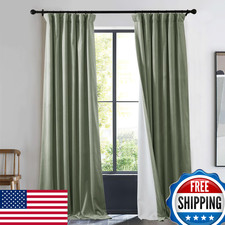 NICETOWN Sage Green Velvet Curtain, 1 Panel, Extra Long, Sliding Glass Door