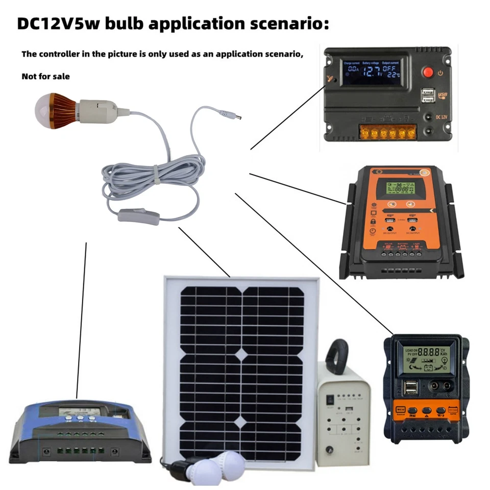 E27 Ball Bulb Spiral LED Solar For Camping Tent 12V 5W With 3meter DC Line Part - Image 3 of 4