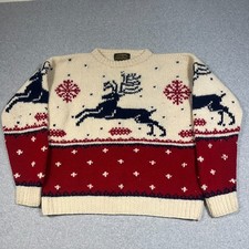 Vintage Eddie Bauer Sweater Mens Large Multicolor 100 Wool Reindeer Winter Ski