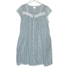 Eileen West Button Front 100 Cotton Nightgown L Blue Ditsy Floral Pattern