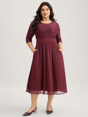 NWT Size 12 BloomChic Solid Burgundy Lace Overlay Top Pockets Flutter Dress BC85