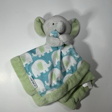 Carter  s Plush Green Blue White Elephant Security Blanket Lovey 14  Baby