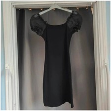 I Saw It First Black Ribbed Mesh Puff Sleeve Bodycon Mini Dress M 10 12