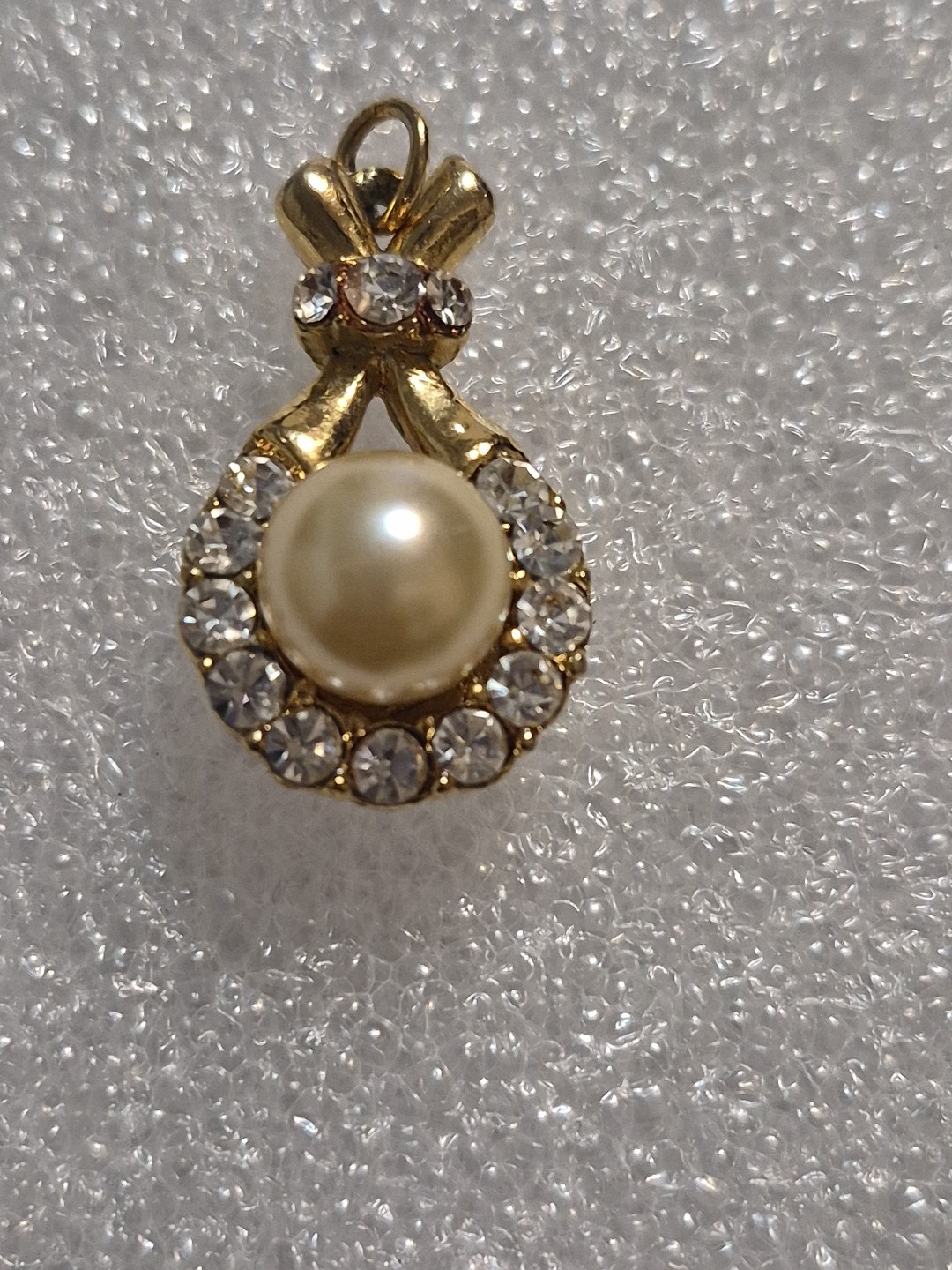 Vintage Faux Pearl Pendent with Swarovski Crystals and Gold  Tone