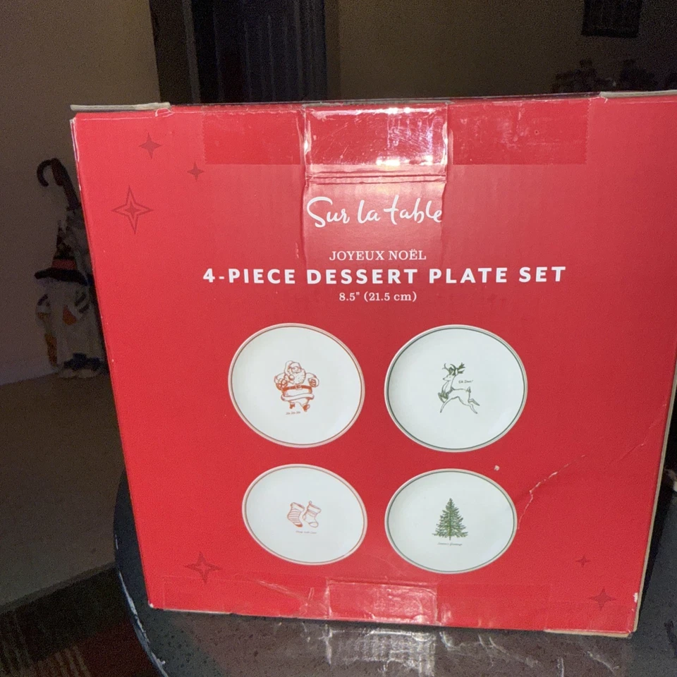 "Juego de platos de postre de gres esmaltado navideño Sur La Table 4 piezas regalo de 8,5""" Foto 4 de 4