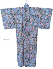 Vintage Japanese Kimono Floral Garden House Scene Pattern Multicolor