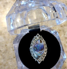 Bohemian chic Sterling 925 AF oval ring w abalone shell sz 7