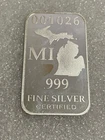 1/2 Troy Oz .999 Fine Silver Michigan State Bar- Federated Mint