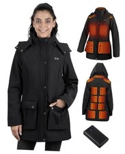 Heated Jacket for Women, Winter Heating Long Coat with Detachable Small Black