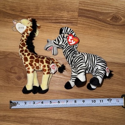 Lot of Two Ty Original Beanie Babies Madagascar 2 Melman Giraffe Marty Zebra