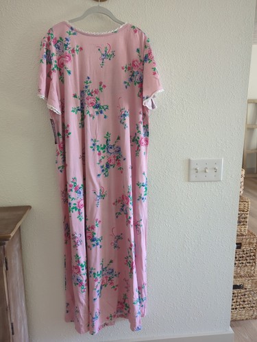 Only Necessities Periwinkle Floral Pink Long Pintucked Knit Nightgown Sz L - Picture 6 of 7