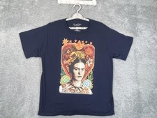 Camisa Frida Kahlo Para Hombres 2XL Azul Marino Floral Retrato Arte Gráfico Camiseta Flores