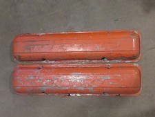 Vintage Chevrolet Script Valve Covers Sbc 283 327 350 Oem Steel Orange Patina