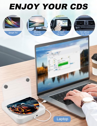 Portable Car CD Player with USB & AUX Port – External Audio CD Music Player - Afbeelding 5 van 7
